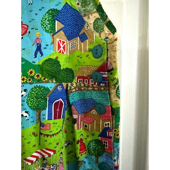 PAM’S CLOSET Vintage Maxi Dress Green Village Play Pattern Sleeveless V-Neck L - Picture 5 of 7